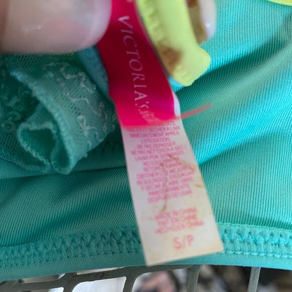 Victoria's Secret Aqua Green Sequin Halter Bikini Top SZ Small Swimwear Beach - Picture 9 of 10